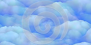 Stylize blue sky seamless background and cartoon fluffy clouds