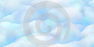 Stylize blue sky seamless background and cartoon fluffy clouds