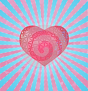 Stylize pink heart on blue light shine BG