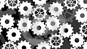 Stylized 2d Cogs And Wheels black and white motion graphics 4k background loop