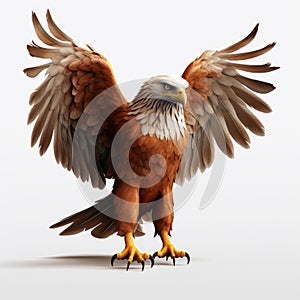 Stylized 3d Eagle In Cel Shading On White Background