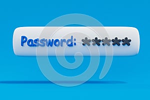 stylized 3D password form for web browser login floating over blue infinite Background green checkmark secure password and