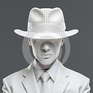 Stylized 3d Rendering Of Man In White Suit And Hat