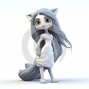 Stylized 3d Selkie Portrait In Cel Shaded Style On White Background