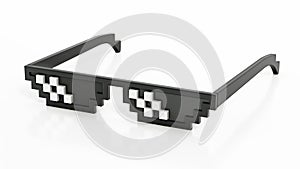 Stylized 8-bit game sunglasses isolated on white background. 3D illustration