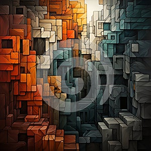 Stylized Abstract 3D Blocks in Warm and Cool Tones