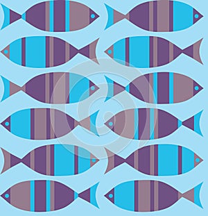 Stylized abstract decorated cute ocean fish seamless pattern