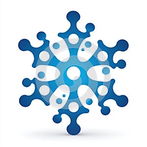 Abstract Blue Snowflake Shape With Bubbles And Gradient On White Background