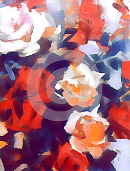 Stylized acrylic roses on textured canvas
