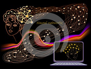 Stylized activity in human brain with deep neural networks. Artificial Intelligence System. High tech digital technology.