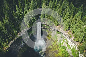 Stylized Aerial View of Waterfall in British Columbia Wilderness