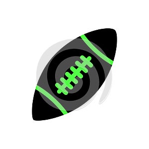 Stylized American Football logo icon, black color with green lines. Flat and solid color vector illustration.