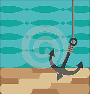 Stylized anchor under water vector