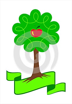 Stylized apple tree logo.
