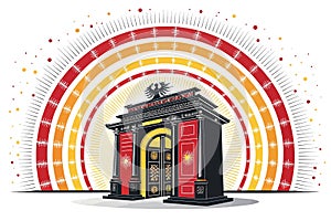 Stylized Archway Illustration with Rainbow Background