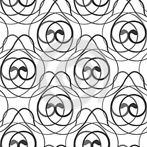 Stylized art deco style spiralling vector pattern background. Black white abstract backdrop with overlapping linking