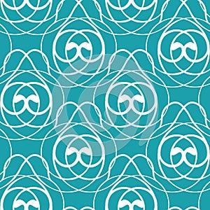 Stylized art deco style spiralling vector pattern background. Blue white abstract backdrop with overlapping linking