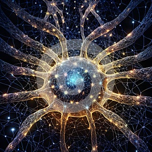A stylized and artistic representation of a neuron, which is a type of cell within the nervous system.