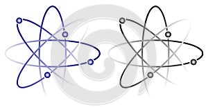 Stylized Atom logo in blue tones isolated