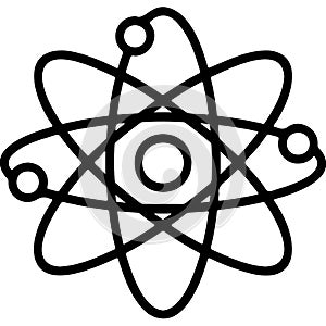 Stylized atomic model with orbiting electrons and central nucleus