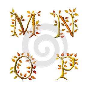 Stylized autumn leaf tree alphabet - letters M-P photo