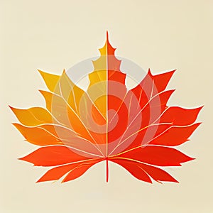 Stylized autumn maple leaf on isolated background. Digital illustration based on render by neural network