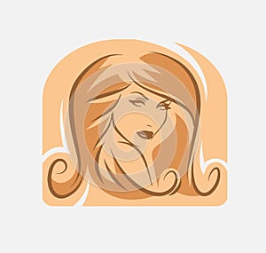 Stylized Beautiful woman\'s face with long hair silhouette. Women\'s hair beauty spa salon logo or symbol.