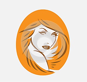 Stylized Beautiful woman\'s face with long hair silhouette. Women\'s hair beauty spa salon logo or symbol.