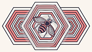 Stylized Bee in Hexagonal Frame with Geometric Pattern, vector design Generative AI