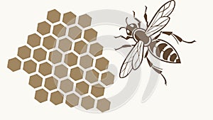 Stylized bee on a rustic brown honeycomb, nature's pattern. vector design Generative AI