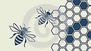 Stylized Bees on Honeycomb: Elegant Nature Pattern, vector design Generative AI