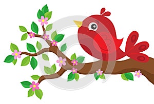 Stylized bird on spring branch theme 2