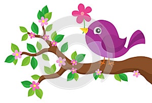 Stylized bird on spring branch theme 4