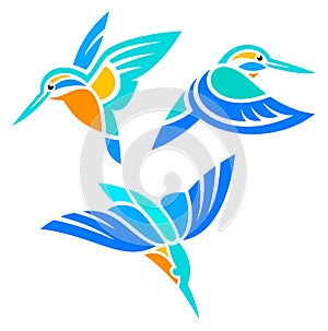 Stylized Birds in flight - Kingfishers