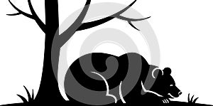Stylized Black Bear Resting Under a Tree Silhouette