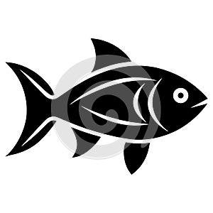 Stylized Black Fish Icon Graphic Design Element Seafood art logo bold dark flat line white ocean photo