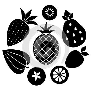 Stylized Black Fruit Icons Collection