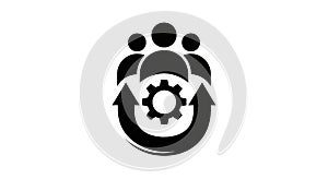 Teamwork and Process Icon: People, Gear, and Arrows