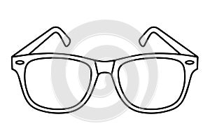 Stylized black outline drawing of modern eyeglasses isolated on white background