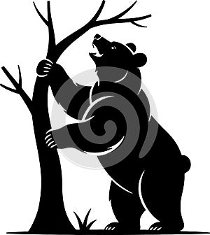 Stylized Black Silhouette of a Bear Climbing a Tree