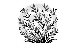 Stylized black silhouette of a leafy plant with multiple branches