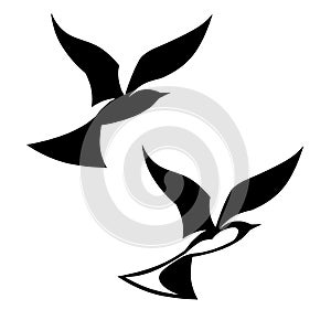 Stylized black silhouettes birds