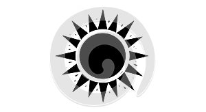 Stylized Black Sun Icon with Sharp Rays on White Background
