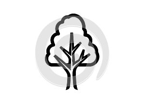 Stylized black tree icon with a solid outline on a white background