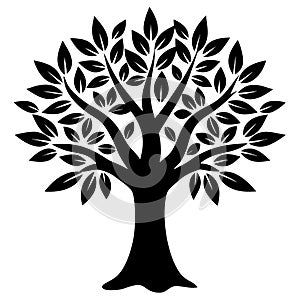 Stylized Black Tree Silhouette with Leaves
