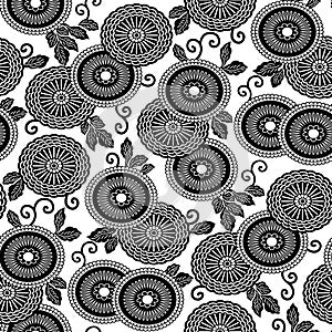 Stylized black and white asian floral design