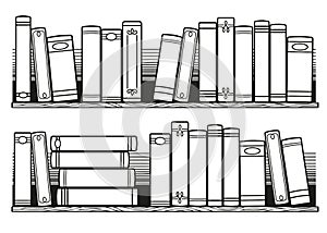 Stylized black and white books on the shelf. Coloring for adult. Printable Bullet Journal Insert Books Tracker photo