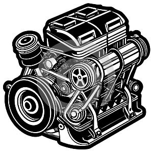 Stylized Black and White Engine Illustration