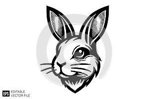 Stylized Black and White Rabbit Head Vector Logo