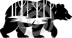 Silhouette of a bear with a forest scene inside